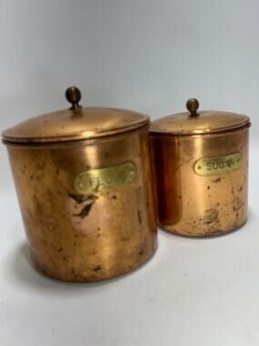 Vintage Copper Canister Set Flour Sugar Lidded Kitchen Rustic Decor